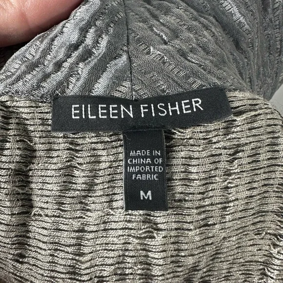 Eileen Fisher Jacket‎ Womens M Silk Blend Silver Gray Textured Open Front Blazer - Picture 5 of 7